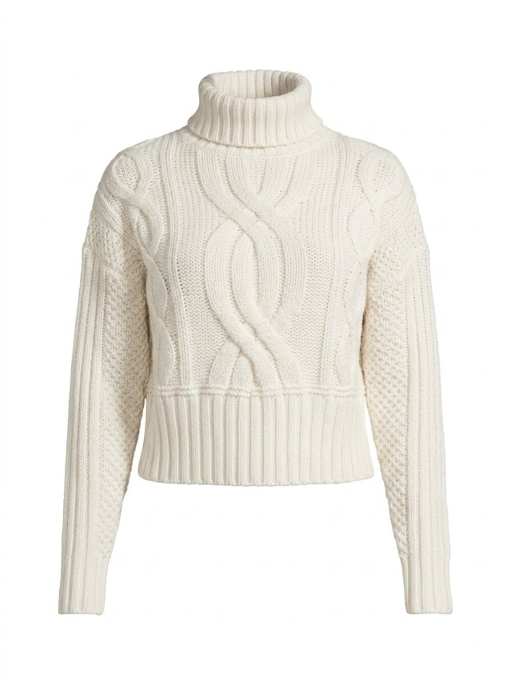Express Cream Cable Knit Cropped Turtleneck Sweater XS